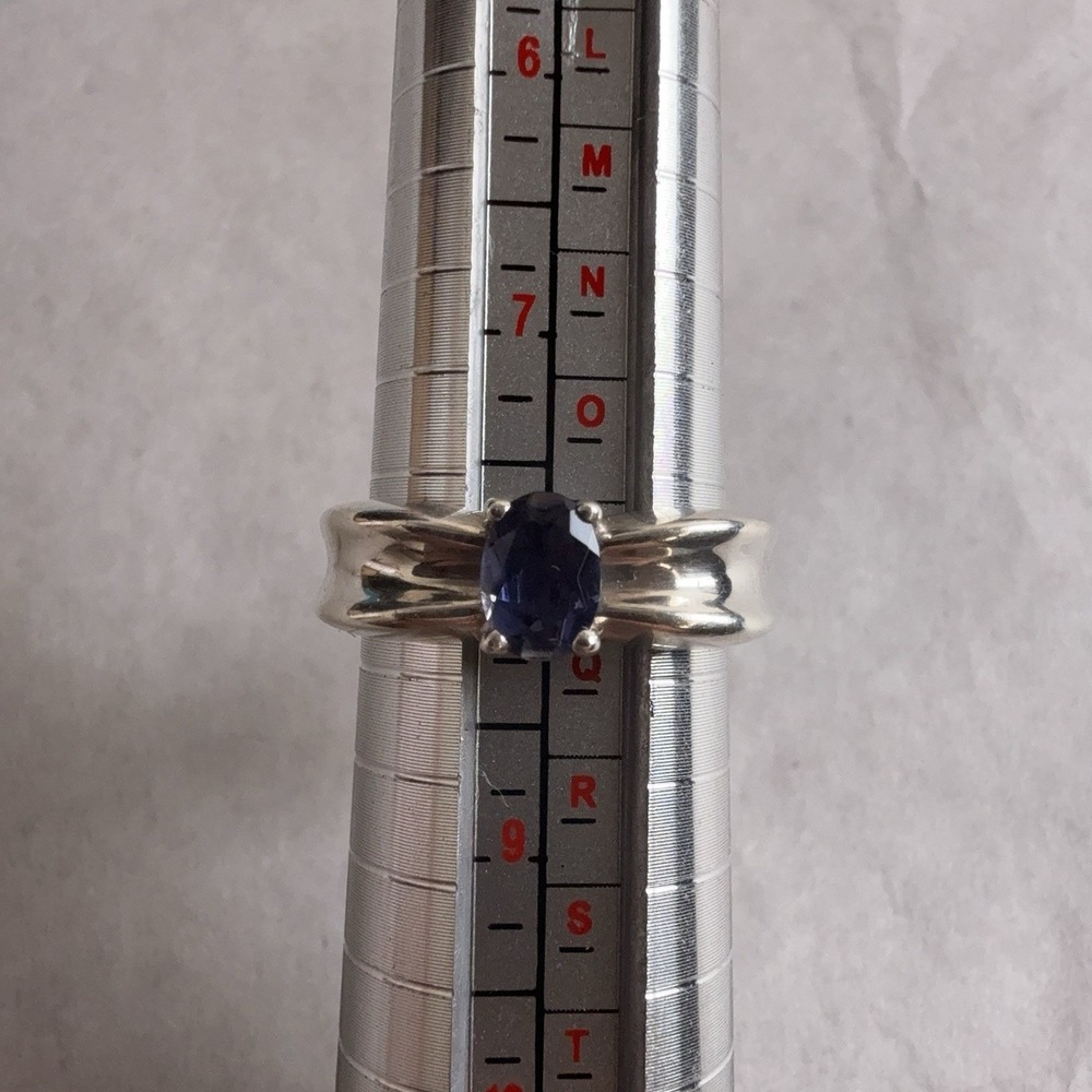 Sterling Silver 925 Blue Stone Wide Band Ring Womens Size 7.5 Oval Statement